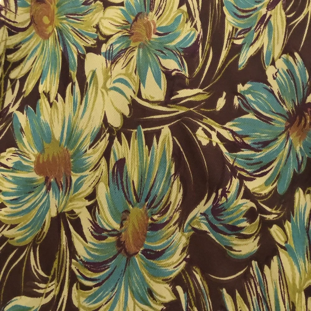 Meghan Matthews Daisy Floral Asymmetrical Sleeveless Green Brown Midi Dress 8 - Picture 4 of 10